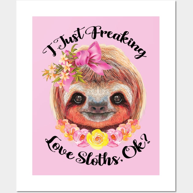Cute Sloth with Flower Wall Art by PHDesigner